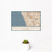 12x18 Manhattan Beach California Map Print Landscape Orientation in Woodblock Style With Small Cactus Plant in White Planter