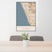 24x36 Manhattan Beach California Map Print Portrait Orientation in Woodblock Style Behind 2 Chairs Table and Potted Plant