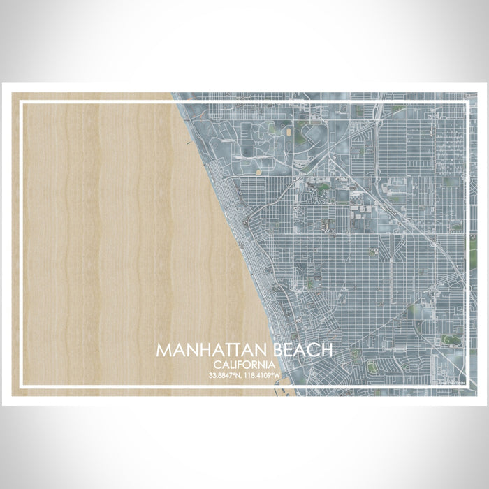 Manhattan Beach California Map Print Landscape Orientation in Afternoon Style With Shaded Background