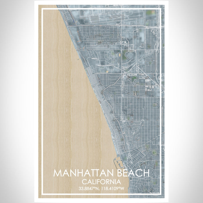 Manhattan Beach California Map Print Portrait Orientation in Afternoon Style With Shaded Background
