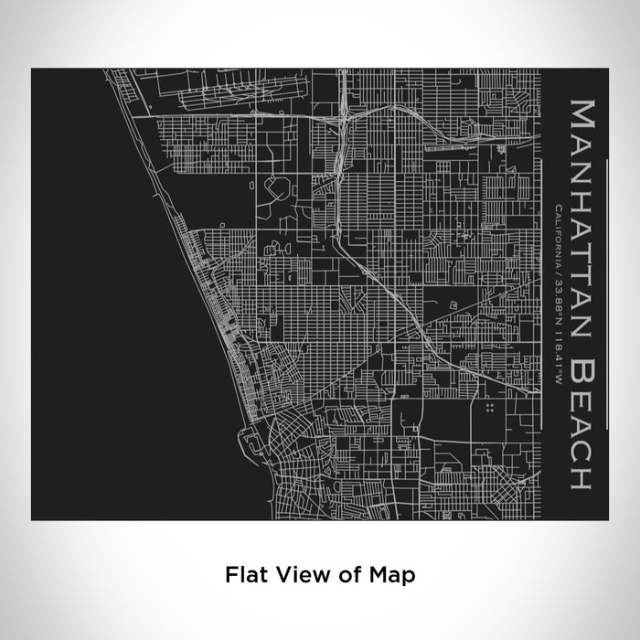 Rendered View of Manhattan Beach California Map Engraving on 20oz Stainless Steel Insulated Bottle with Bamboo Top in Black