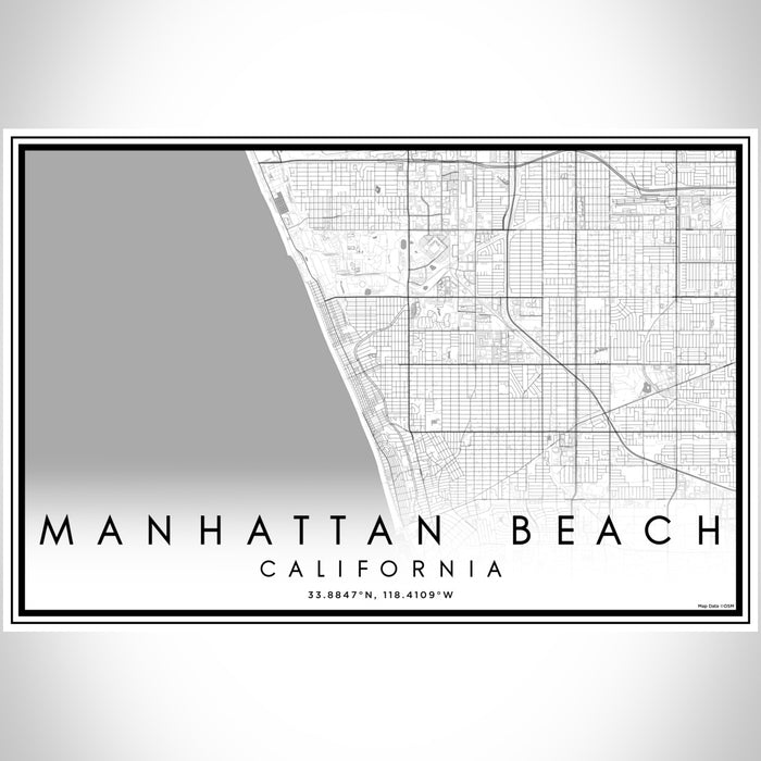 Manhattan Beach California Map Print Landscape Orientation in Classic Style With Shaded Background