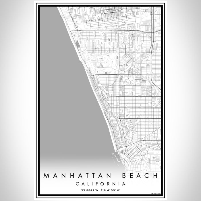 Manhattan Beach California Map Print Portrait Orientation in Classic Style With Shaded Background