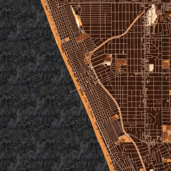 Manhattan Beach California Map Print in Ember Style Zoomed In Close Up Showing Details