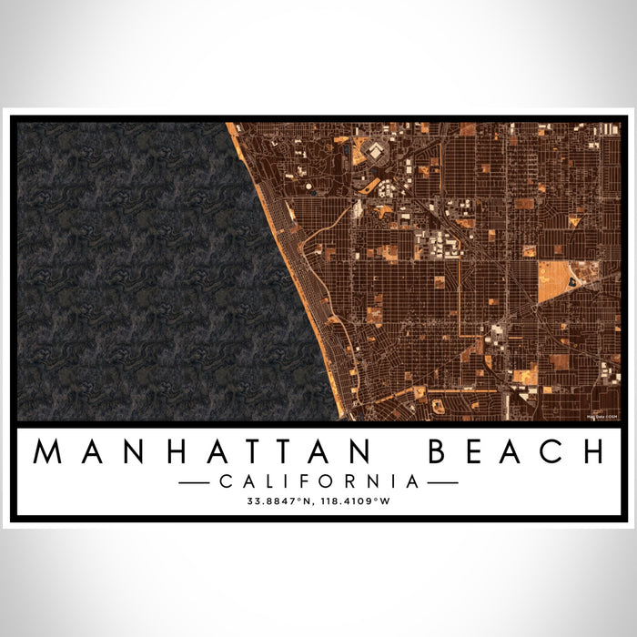 Manhattan Beach California Map Print Landscape Orientation in Ember Style With Shaded Background