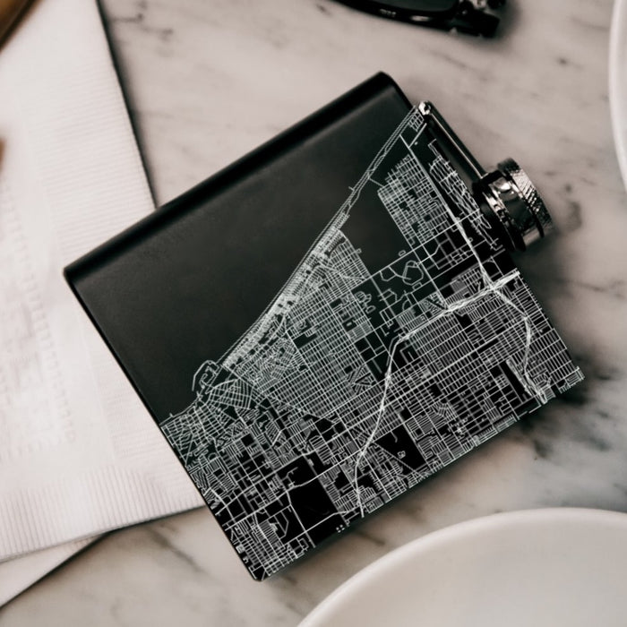 Manhattan Beach California Custom Engraved City Map Inscription Coordinates on 6oz Stainless Steel Flask in Black