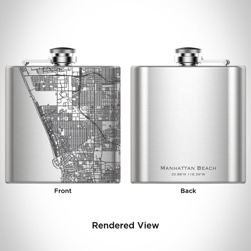 Rendered View of Manhattan Beach California Map Engraving on 6oz Stainless Steel Flask
