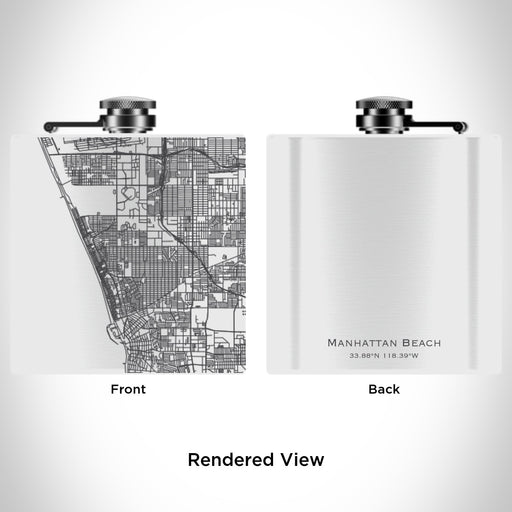 Rendered View of Manhattan Beach California Map Engraving on 6oz Stainless Steel Flask in White