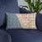 Custom Manhattan Beach California Map Throw Pillow in Woodblock on Blue Colored Chair