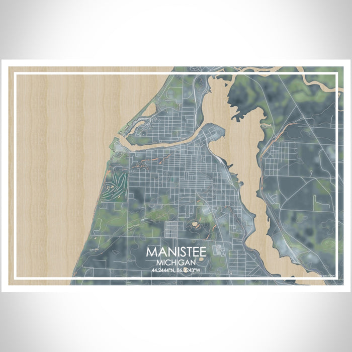 Manistee Michigan Map Print Landscape Orientation in Afternoon Style With Shaded Background