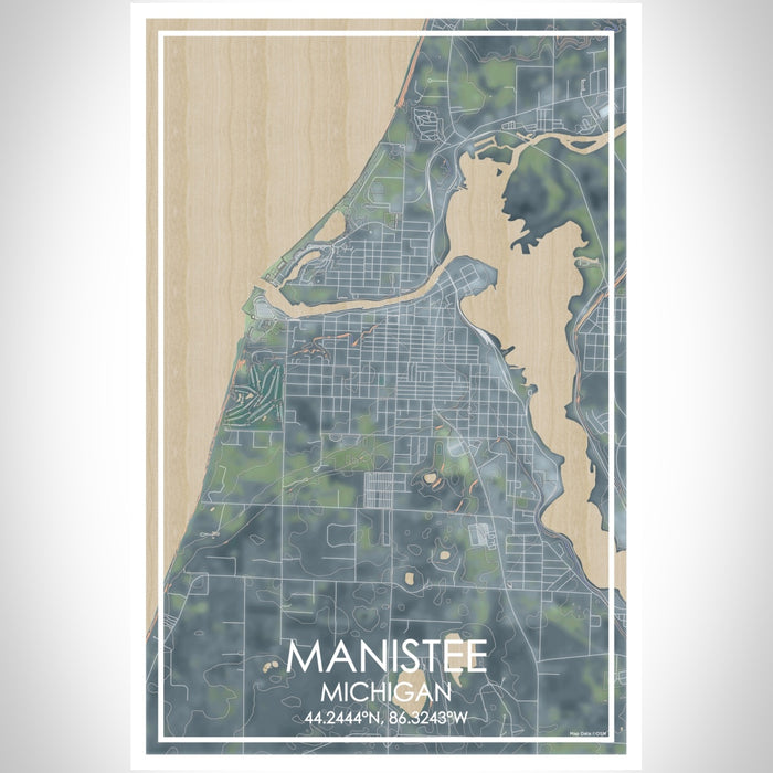 Manistee Michigan Map Print Portrait Orientation in Afternoon Style With Shaded Background