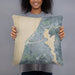 Person holding 18x18 Custom Manistee Michigan Map Throw Pillow in Afternoon