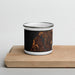 Front View Custom Manistee Michigan Map Enamel Mug in Ember on Cutting Board