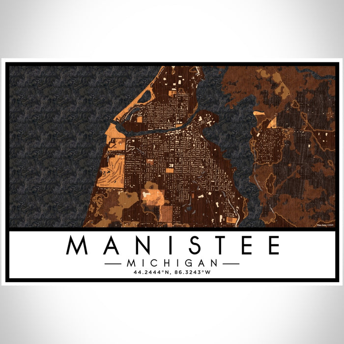 Manistee Michigan Map Print Landscape Orientation in Ember Style With Shaded Background