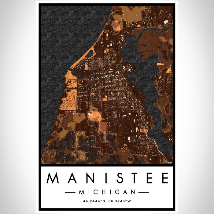 Manistee Michigan Map Print Portrait Orientation in Ember Style With Shaded Background