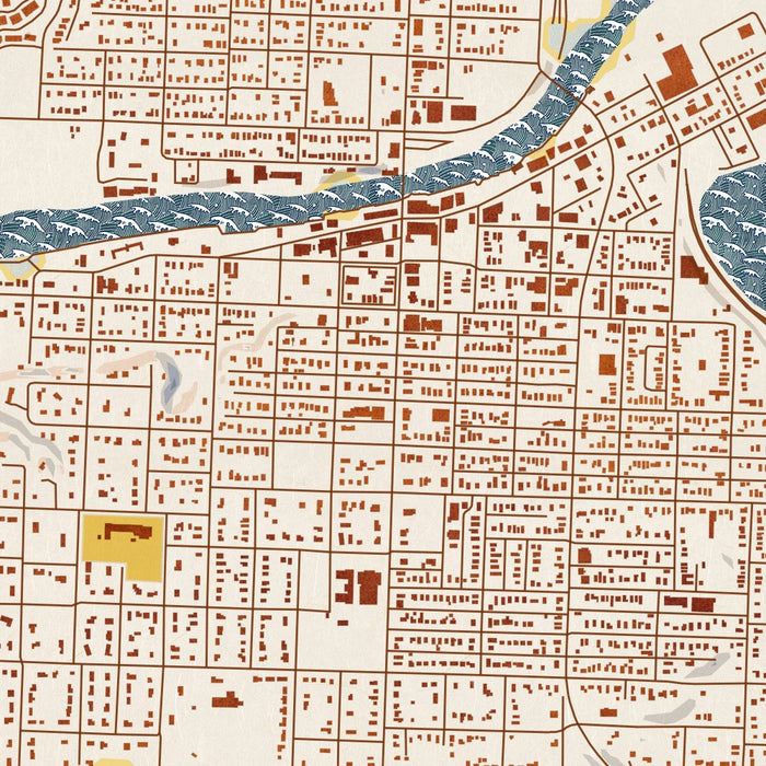 Manistee Michigan Map Print in Woodblock Style Zoomed In Close Up Showing Details