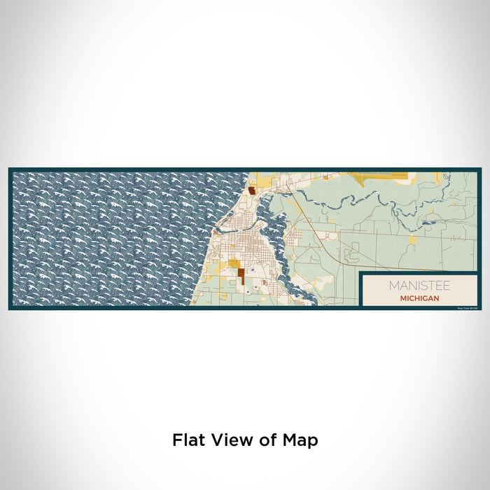 Flat View of Map Custom Manistee Michigan Map Enamel Mug in Woodblock