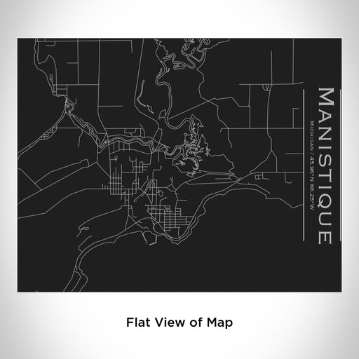 Rendered View of Manistique Michigan Map Engraving on 20oz Stainless Steel Insulated Bottle with Bamboo Top in Black