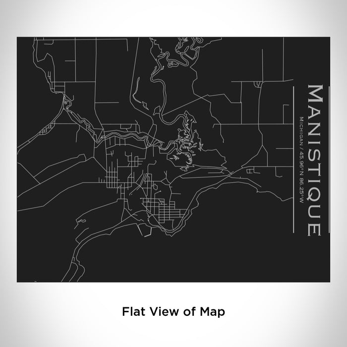 Rendered View of Manistique Michigan Map Engraving on 20oz Stainless Steel Insulated Bottle with Bamboo Top in Black