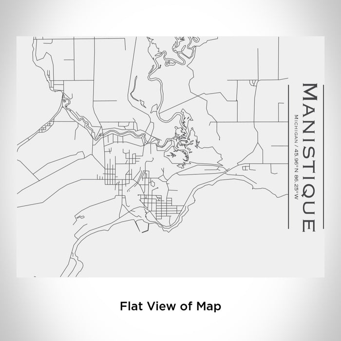 Rendered View of Manistique Michigan Map Engraving on 20oz Stainless Steel Insulated Bottle with Bamboo Top in White
