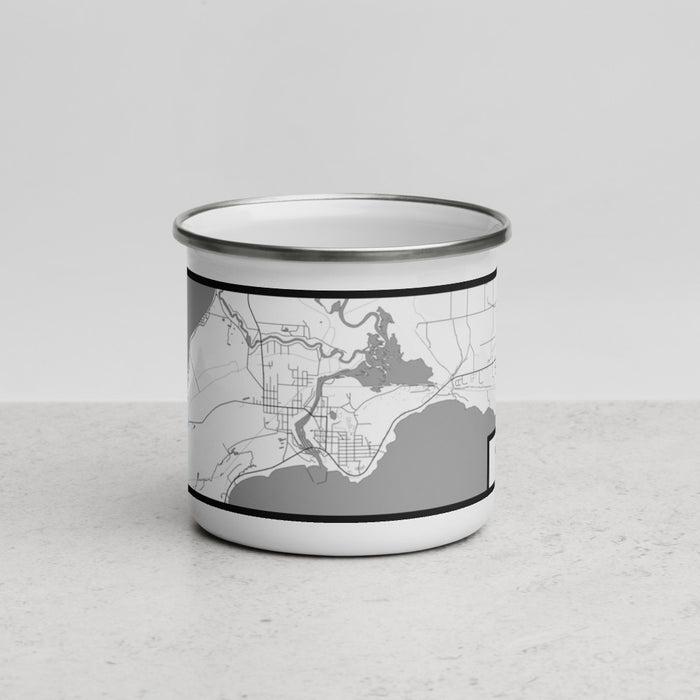 Front View Custom Manistique Michigan Map Enamel Mug in Classic