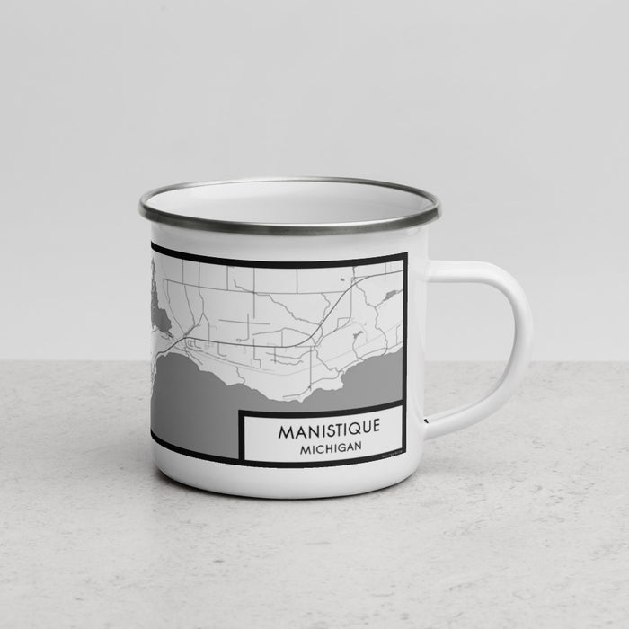 Right View Custom Manistique Michigan Map Enamel Mug in Classic