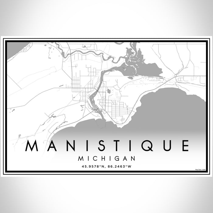 Manistique Michigan Map Print Landscape Orientation in Classic Style With Shaded Background