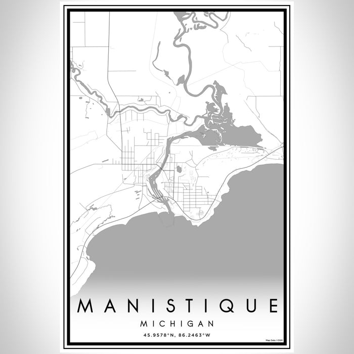 Manistique Michigan Map Print Portrait Orientation in Classic Style With Shaded Background