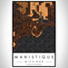Manistique Michigan Map Print Portrait Orientation in Ember Style With Shaded Background
