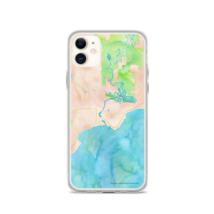 Custom iPhone 11 Manistique Michigan Map Phone Case in Watercolor