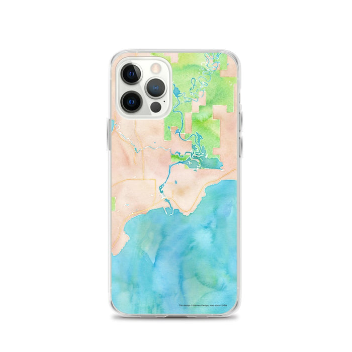 Custom iPhone 12 Pro Manistique Michigan Map Phone Case in Watercolor