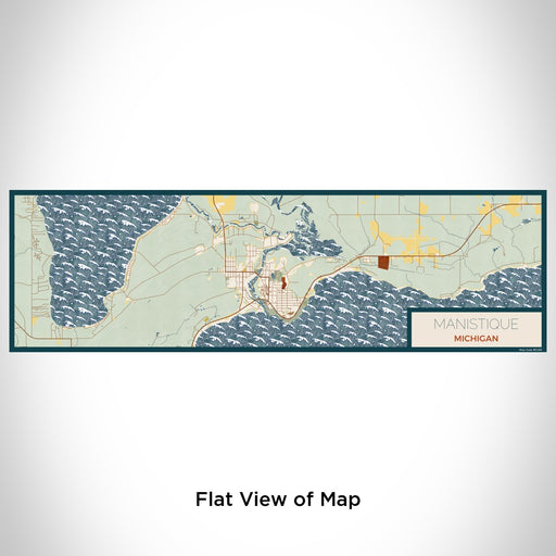 Flat View of Map Custom Manistique Michigan Map Enamel Mug in Woodblock