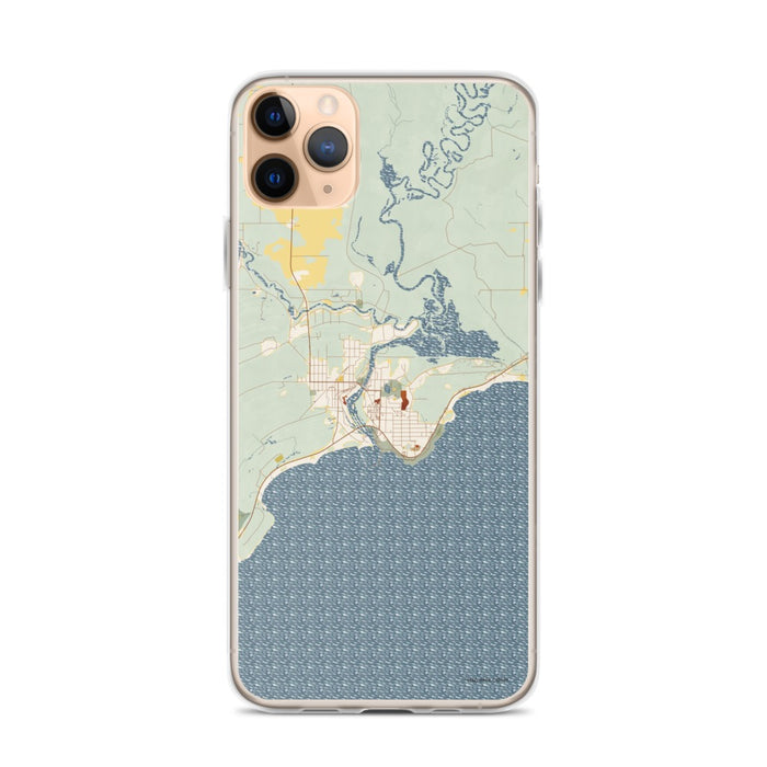 Custom iPhone 11 Pro Max Manistique Michigan Map Phone Case in Woodblock