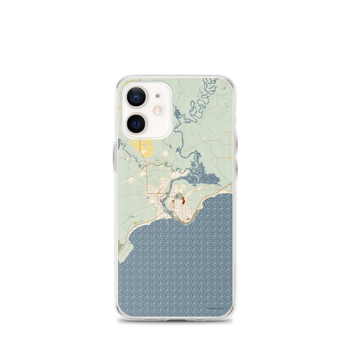Custom iPhone 12 mini Manistique Michigan Map Phone Case in Woodblock