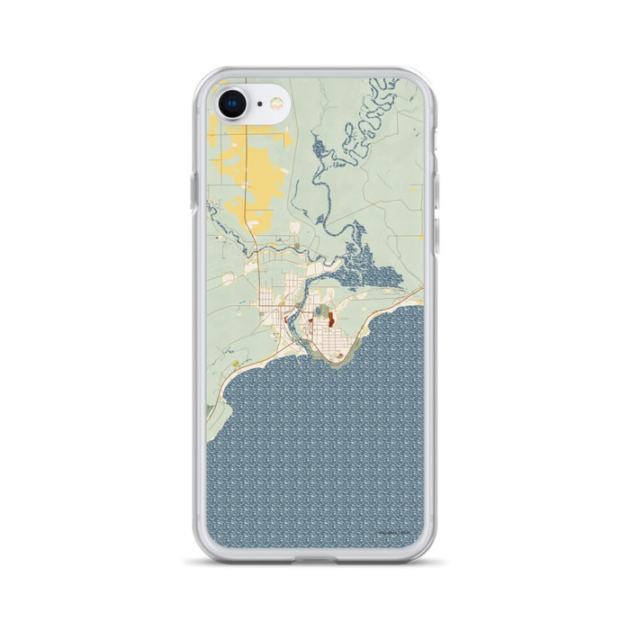 Custom iPhone SE Manistique Michigan Map Phone Case in Woodblock