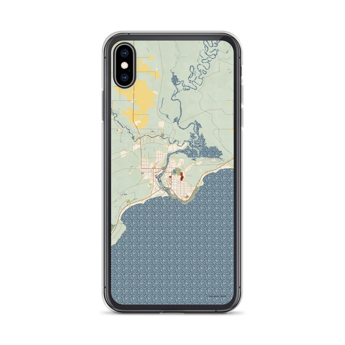Custom iPhone XS Max Manistique Michigan Map Phone Case in Woodblock