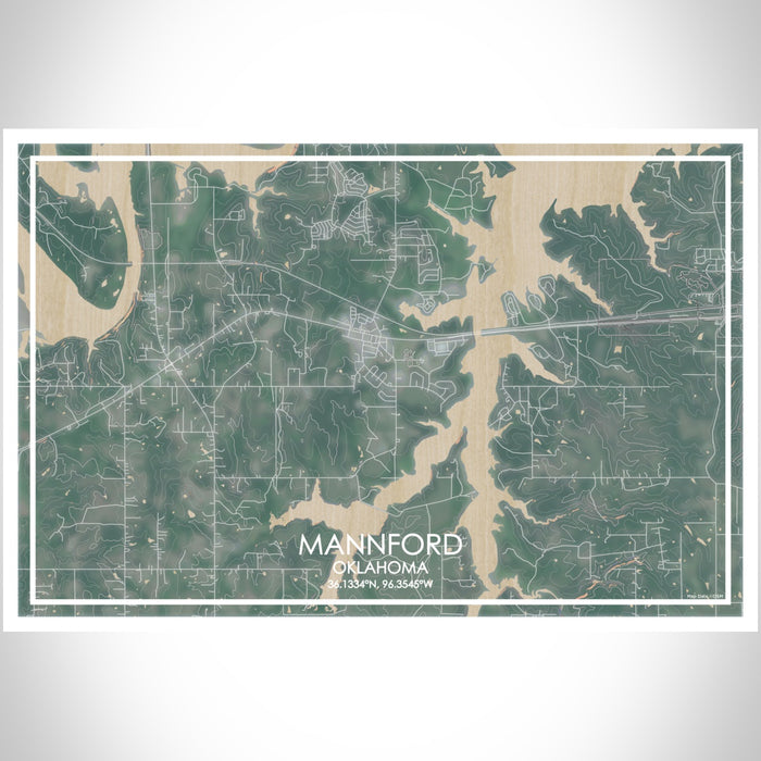 Mannford Oklahoma Map Print Landscape Orientation in Afternoon Style With Shaded Background