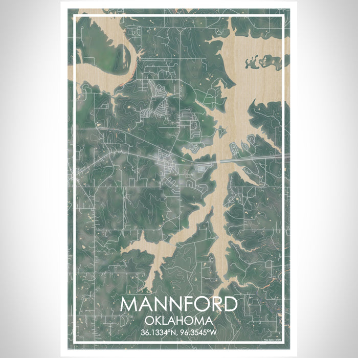 Mannford Oklahoma Map Print Portrait Orientation in Afternoon Style With Shaded Background