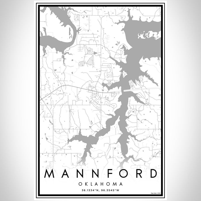 Mannford Oklahoma Map Print Portrait Orientation in Classic Style With Shaded Background