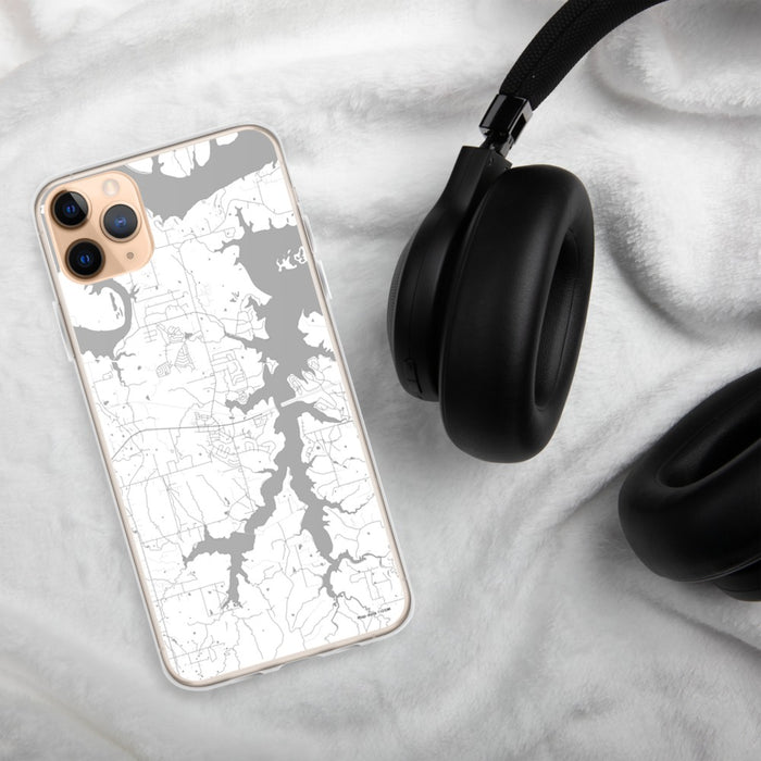 Custom Mannford Oklahoma Map Phone Case in Classic on Table with Black Headphones
