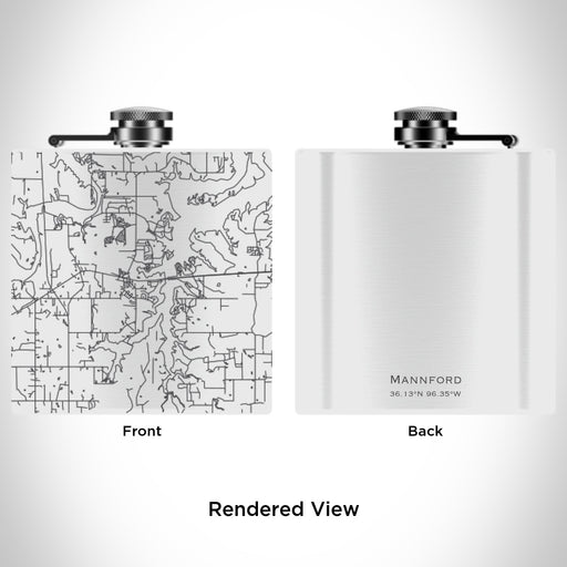 Rendered View of Mannford Oklahoma Map Engraving on 6oz Stainless Steel Flask in White