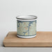 Front View Custom Mannford Oklahoma Map Enamel Mug in Woodblock on Cutting Board