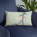 Custom Mannford Oklahoma Map Throw Pillow in Woodblock on Blue Colored Chair