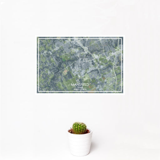 12x18 Mansfield Texas Map Print Landscape Orientation in Afternoon Style With Small Cactus Plant in White Planter