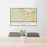 24x36 Mansfield Texas Map Print Lanscape Orientation in Woodblock Style Behind 2 Chairs Table and Potted Plant