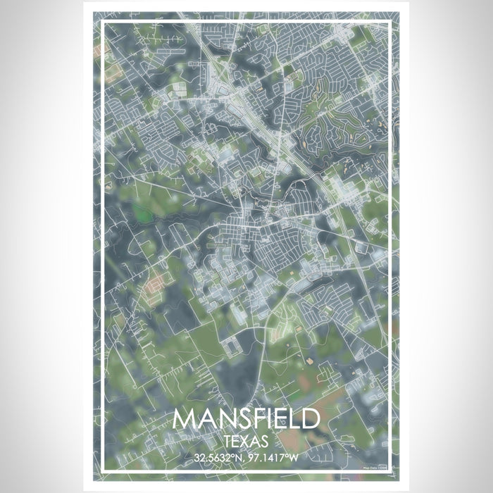 Mansfield Texas Map Print Portrait Orientation in Afternoon Style With Shaded Background