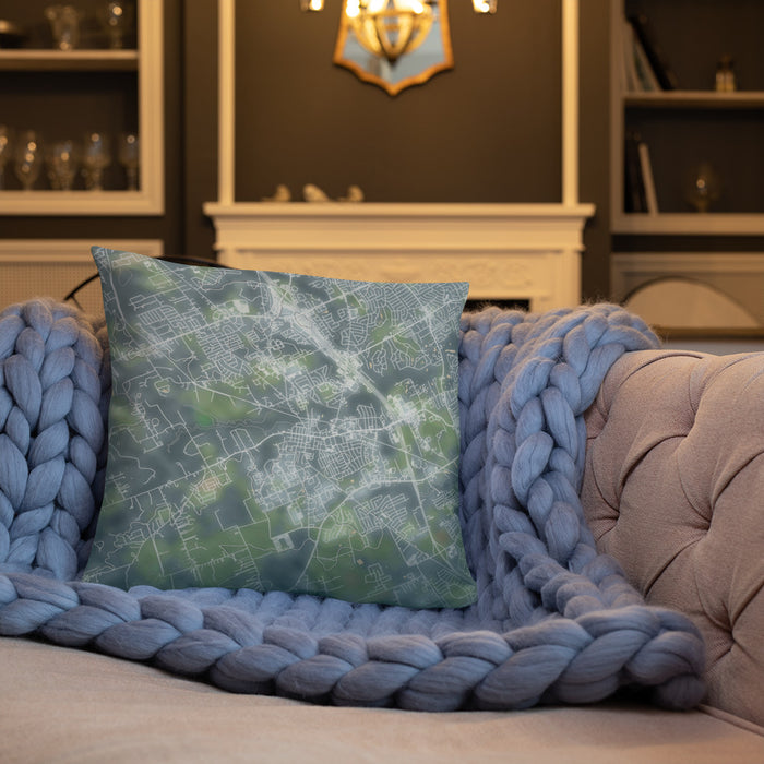 Custom Mansfield Texas Map Throw Pillow in Afternoon on Cream Colored Couch