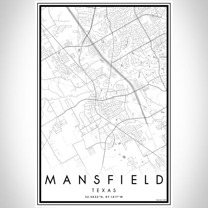 Mansfield Texas Map Print Portrait Orientation in Classic Style With Shaded Background