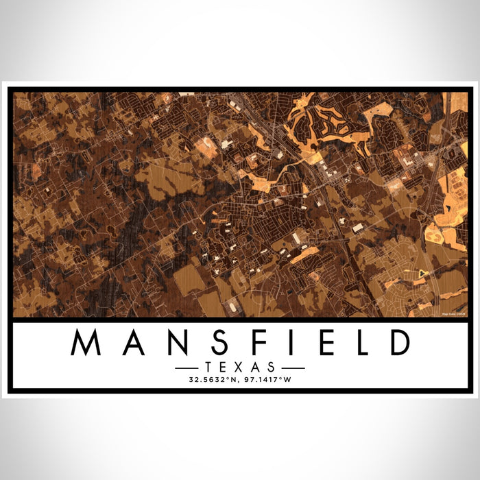 Mansfield Texas Map Print Landscape Orientation in Ember Style With Shaded Background