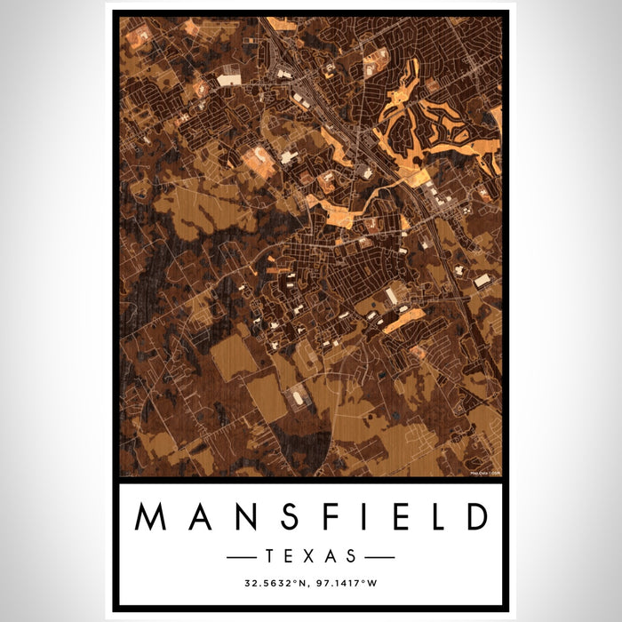 Mansfield Texas Map Print Portrait Orientation in Ember Style With Shaded Background